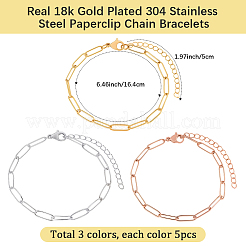 15Pcs 3 Colors 304 Stainless Steel Paperclip Chain Bracelets&nbsp;BJEW-BBC0001-20