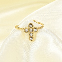 304 Stainless Steel Crystal Rhinestone Cuff Rings for Women&nbsp;RJEW-G338-03G