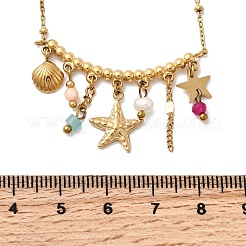 304 Stainless Steel Starfish Shell Shape Pendant Bib Necklaces for Women&nbsp;NJEW-K255-58G
