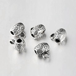 Tibetan Style Alloy Barrel Carved Flower Bail Beads Tube Bails&nbsp;X-TIBEB-O004-48