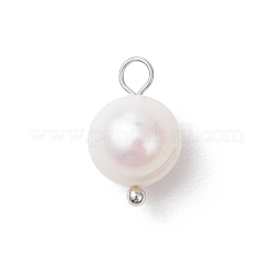 Natural Cultured Freshwater Pearl Round Charms&nbsp;PALLOY-JF04193-02