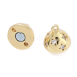 Round Brass Micro Pave Clear Cubic Zirconia Magnetic Clasps&nbsp;KK-C251-12G