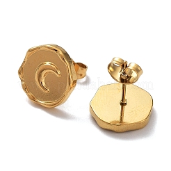 Ion Plating(IP) 304 Stainless Steel Flat Round with Moon Ear Studs for Women&nbsp;EJEW-P234-15G