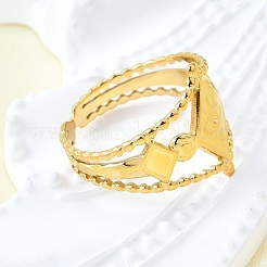 Rhombus with Evil Eye 304 Stainless Steel Cuff Finger Rings&nbsp;RJEW-V002-02G