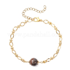 3Pcs Natural Rose Quartz & Tiger Eye & Lapis Lazuli & Brass Link Chain Bracelet Sets&nbsp;BJEW-JB12646