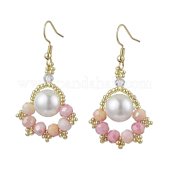 Paw Print Imitation Pearl & Glass Seed Beads Dangle Earrings&nbsp;EJEW-MZ00386-01