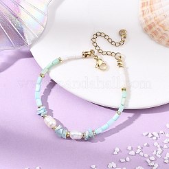 Natural Cultured Freshwater Pearl & Dyed Freshwater Shell & Larimar Chip Beaded Bracelets for Women&nbsp;BJEW-JB13950
