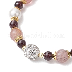 Natural Garnet & Strawberry Quartz and Shell Pearl Beads Stretch Bracelets&nbsp;BJEW-JB11821
