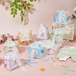 4Pcs 4 Colors Vintage Flower Teapot Shaped Paper Candy Boxes with Ribbon&nbsp;CON-WH0110-284