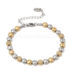 Duo Tone 304 Stainless Steel Micro Pave Clear Cubic Zirconia Beaded Bracelets&nbsp;SA-CBAB122-02A
