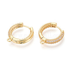 Brass Micro Pave Clear Cubic Zirconia Hoop Earring Findings&nbsp;KK-N276-20G