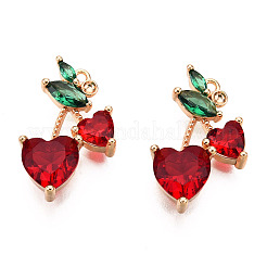 Brass Dark Red & Green Cubic Zirconia Pendants&nbsp;ZIRC-Q021-018G-NF