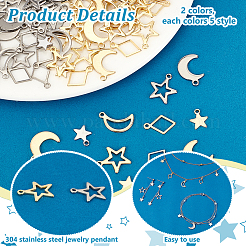 100Pcs 10 Styles 304 Stainless Steel Charms&nbsp;STAS-PH0006-17