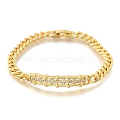Brass Micro Pave Clear Cubic Zirconia Rectangle Link Bracelets&nbsp;BJEW-F498-01A-G