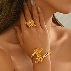 Luxurious Middle Eastern Style Brass Leaf Design Cuff Ring & Bangle Set for Women&nbsp;QG0212