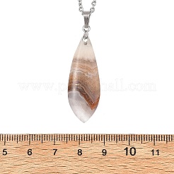 Natural Amethyst Lace Agate Teardrop Pendant 304 Stainless Steel Cable Chain Necklaces&nbsp;NJEW-JN06322-02