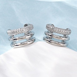 Brass Micro Pave Clear Cubic Zirconia Cuff Earrings&nbsp;EJEW-H158-23P