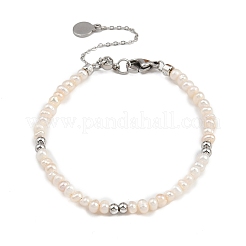 Brass & Natural Pearl Round Beaded Bracelets for Women&nbsp;BJEW-D366-02P
