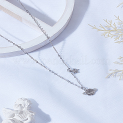 1Pc Alloy Crystal Rhinestone Star Planet Pendant Necklaces for Women&nbsp;NJEW-LP0003-20P
