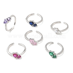 Brass Micro Pave Cubic Zirconia Cuff Open Rings&nbsp;RJEW-Z145-03P