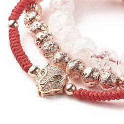 Natural Crackle Quartz & Lava Rock Braided Bead Bracelets Set&nbsp;BJEW-JB07212-02