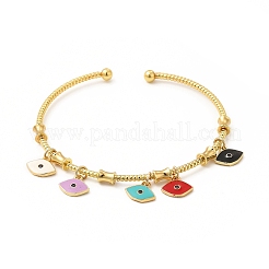 Colorful Enamel Charms Cuff Bangle with Clear Cubic Zirconia&nbsp;BJEW-E073-09G