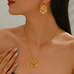 Bohemian Synthetic Turquoise Tassel Earrings & Necklaces Set for Women&nbsp;CM6936