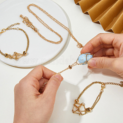 Iron Cable Chain Empty Macrame Pouch Pendant Slider Necklace & Brass Link Bracelet Making Findings Kits&nbsp;BJEW-HS0001-11