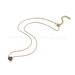304 Stainless Steel Dark Red Cubic Zirconia Heart Pendant Necklaces for Women&nbsp;NJEW-Z064-04G