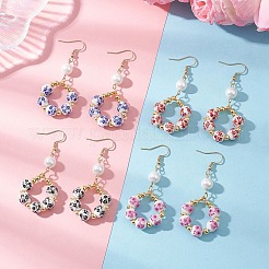 Printed Porcelain Round Dangle Earrings&nbsp;EJEW-JE06838