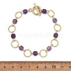 Natural Amethyst & Brass Open Jump Rings Link Bracelets for Women&nbsp;BJEW-JB14116-01