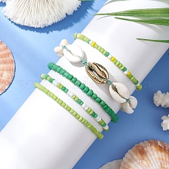 5Pcs 4 Styles Glass Seed Beaded Bracelet Set & 1 Pcs Shell Beads Bracelets&nbsp;BJEW-TA00587-02
