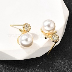 Round Brass Micro Pave Clear Cubic Zirconia Stud Earrings&nbsp;EJEW-A135-25G