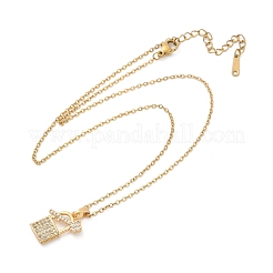 Lock & Key Brass Micro Pave Cubic Zirconia Pendant Neckalces&nbsp;NJEW-C076-16G