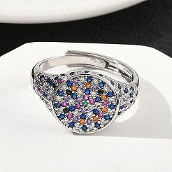 Brass Micro Pave Cubic Zirconia Cuff Rings for Women&nbsp;RJEW-A069-13P-01