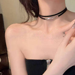 Gothic Zinc Alloy Tube Black Velvet Double Layer Choker Necklaces for Women&nbsp;FS-WG6A964-01