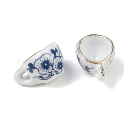 Blue Floral Printed Porcelain Charms with Gold Trim&nbsp;PORC-Z007-06A