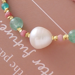 Natural Rhodonite Faceted Rondelle & Green Strawberry Quartz Beaded Natural Freshwater Pearl Nuggets Pendant Necklaces&nbsp;MP0641