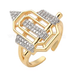 Brass Micro Pave Clear Cubic Zirconia Cuff Finger Rings for Women&nbsp;RJEW-U033-01GP