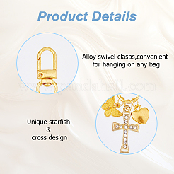 4Pcs 2 Styles Starfish & Cross Alloy Pendant Decoration&nbsp;HJEW-HS00001