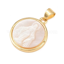 Natural White Shell Flat Round Pendants&nbsp;KK-F919-42C-G01