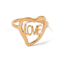 Ion Plating(IP) 201 Stainless Steel Heart with Word Love Finger Ring&nbsp;RJEW-J051-38G