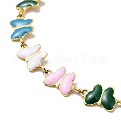 Colorful Enamel Butterfly Link Chain Bracelet&nbsp;BJEW-C023-04G