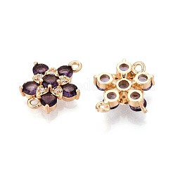 Brass Pave Cubic Zirconia Flower Connector Charms&nbsp;KK-T078-25G