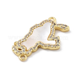 Brass Micro Pave Clear Cubic Zirconia & Natural White Shell Venezuela Map Connector Charms&nbsp;KK-Z098-13G
