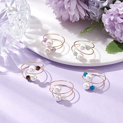 Round Shell Pearl & Natural Black Onyx & Moonstone & Green Aventurine & Apatite & Amethyst Finger Rings&nbsp;RJEW-JR00765