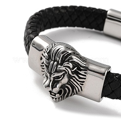 Men's Braided Black PU Leather Cord Bracelets&nbsp;BJEW-K243-32AS