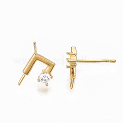 Brass Micro Pave Clear Cubic Zirconia Earring Findings&nbsp;KK-S356-128G-NF