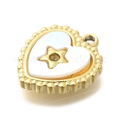 Ion Plating(IP) 304 Stainless Steel Pave Shell Heart with Star Charms&nbsp;STAS-K263-68G