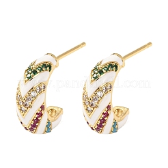 C-Shaped Brass Micro Pave Cubic Zirconia Stud Earrings&nbsp;EJEW-Z164-29G